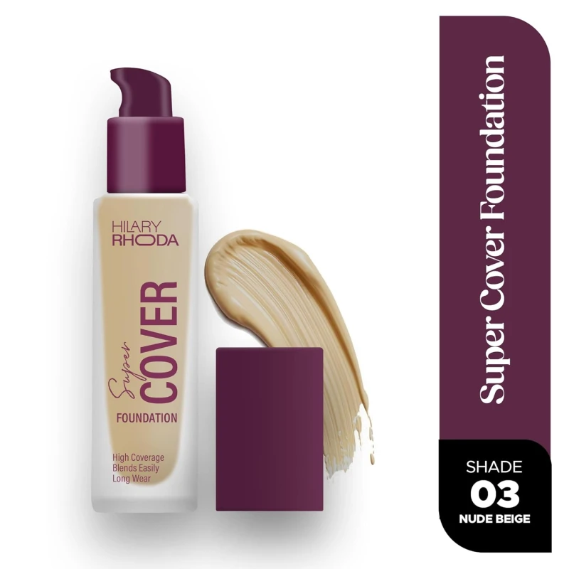 Hilary Rhoda Super Cover Foundation | Blemish Free | High Coverage & Waterproof Foundation | 24-Hour Stay & Non-Sticky Formula | Matte Finish | Blends Flawlessly | 30g (Nude Beige| Shade 03) - Thumbnail 2
